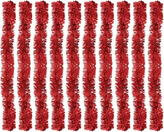 Kit 10 Festão Metalizado 7 Fitas 5cm X 2 Metros Decoração Natalina Enfeite Natal Festa (Vermelho)