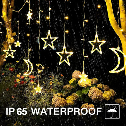 Luzes de Fada Estrela e Lua LED Solar - Encanto Natalino