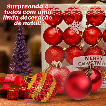 Kit 20 Bolas De Natal Grande 6cm Decorada Lisa Fosca Com Glitter