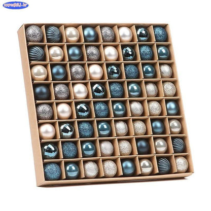 64 Peças Decoração De Natal Bolas Ouro Azul